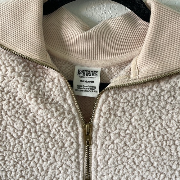 VS PINK Cream Sherpa Quarter Pullover Small EUC - Picture 2 of 5